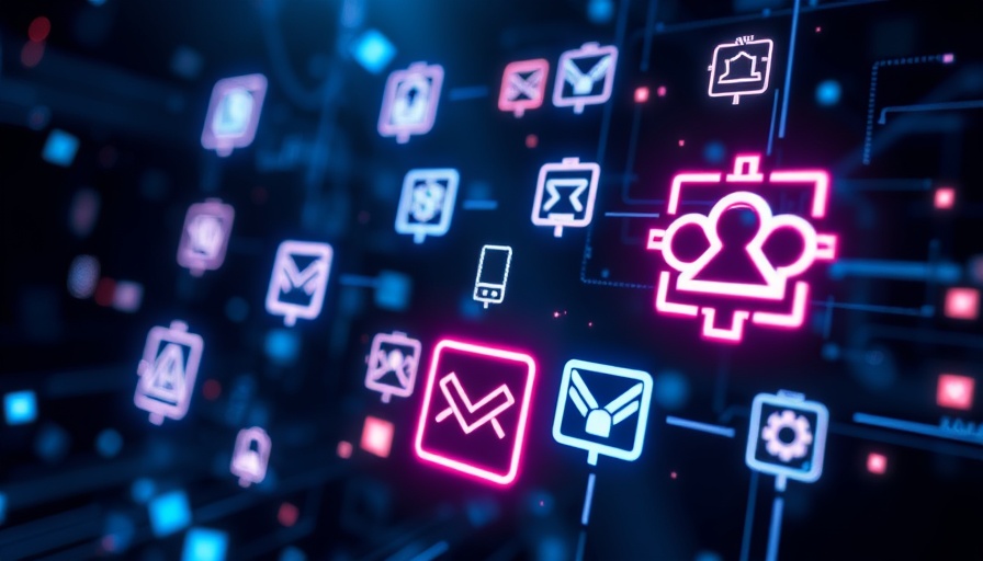 Futuristic digital technology symbols for recruitment automation software.