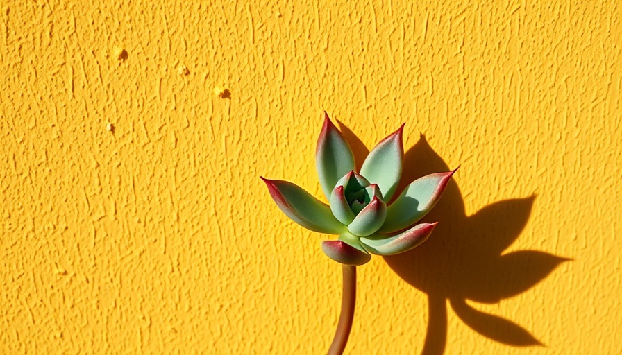 Succulent plant on yellow wall, natural minimalism in sustainable home design.