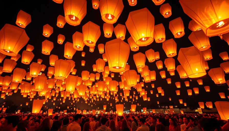 Lantern festival with eco-friendly glowing lanterns in night sky.