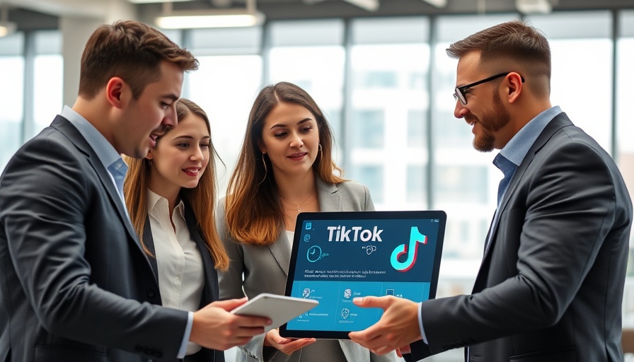 Professionals discuss TikTok deal in a modern office setting, implications for business.