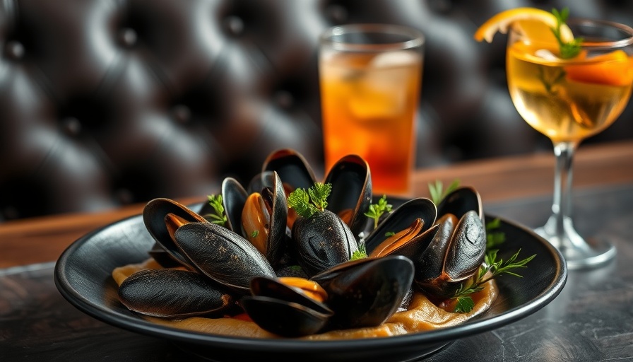 Delicious Italian seafood dish with cocktail at Italian restaurant SouthPark.