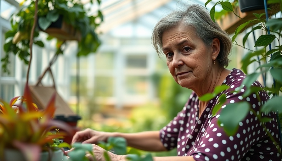 Woman practicing eco-friendly gardening in greenhouse.