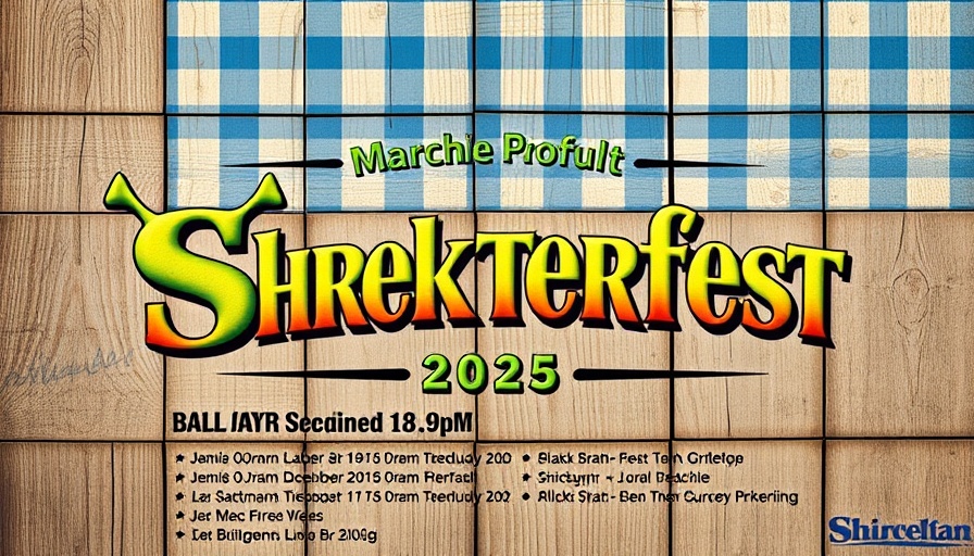 Shrektoberfest Block Party 2025 event poster with colorful schedule.