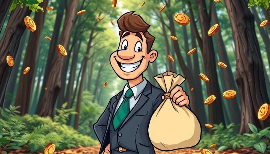 Cartoon businessman carrying money bag in forest, common mistakes that kill startups theme.