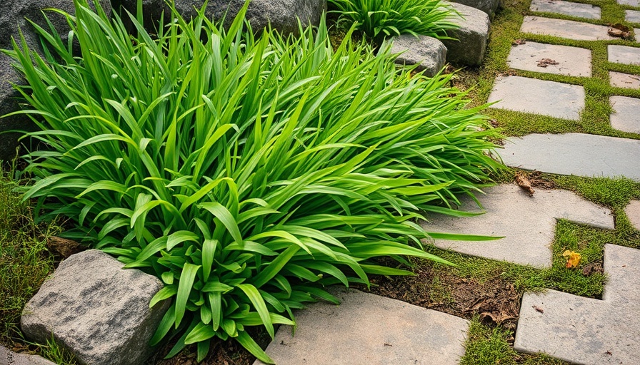 Lush greenery in an eco-friendly garden next to a stone pathway.