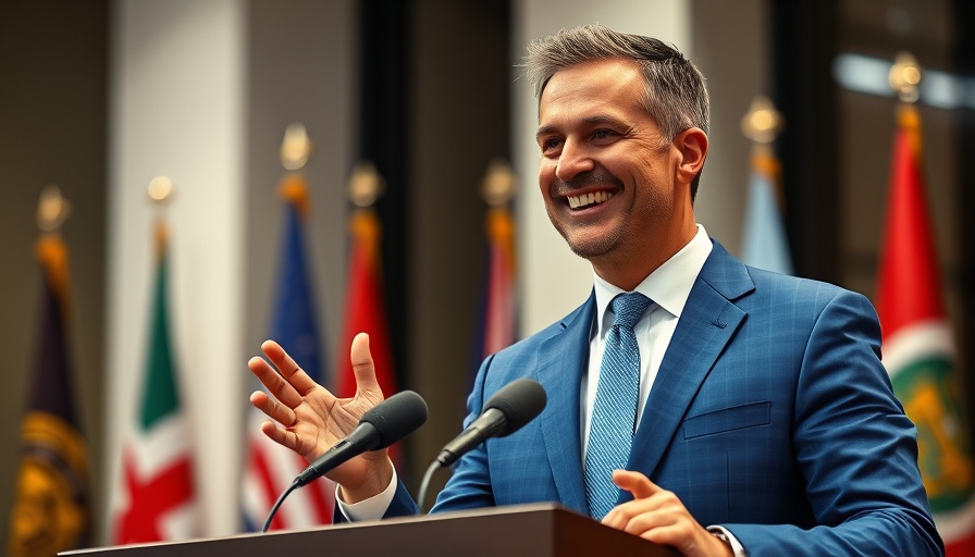 Confident speaker discussing customer acquisition strategies at a podium.