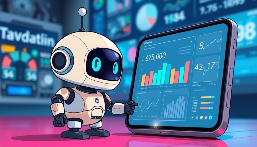 Cartoon robot with analytics on phone, ChatGPT Voice vs. Whisper AI.