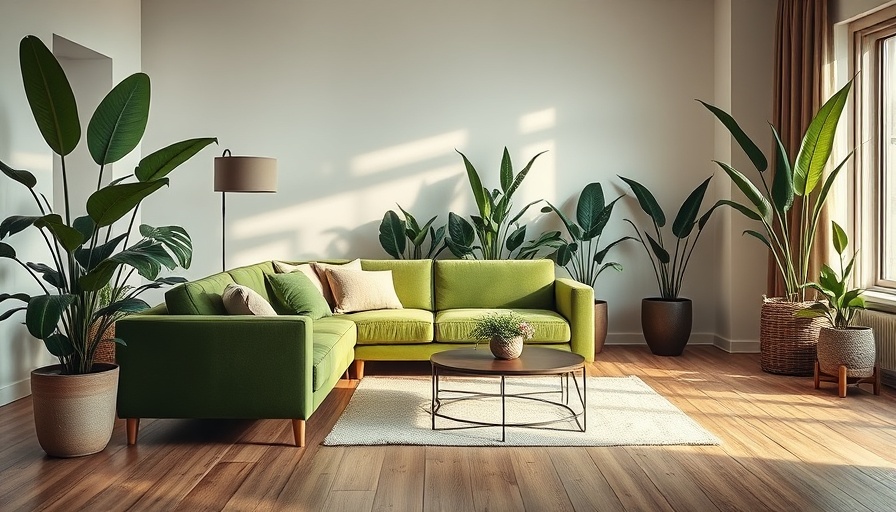 Sustainable flooring choices in a modern green-themed living room.