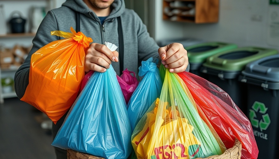 Responsible bag recycling practices shown with colorful bags.