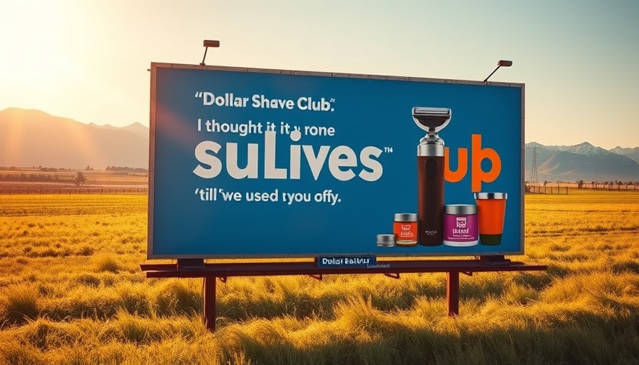 Dollar Shave Club billboard on rural road, vibrant ad display.