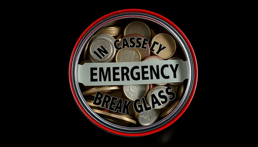 Emergency coin container labeled 'IN CASE OF EMERGENCY BREAK GLASS', representing bailout funding strategies.