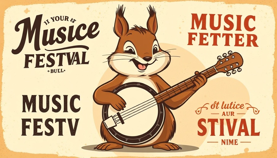 Vintage poster for Raleigh Bluegrass Festival with squirrel and banjo.