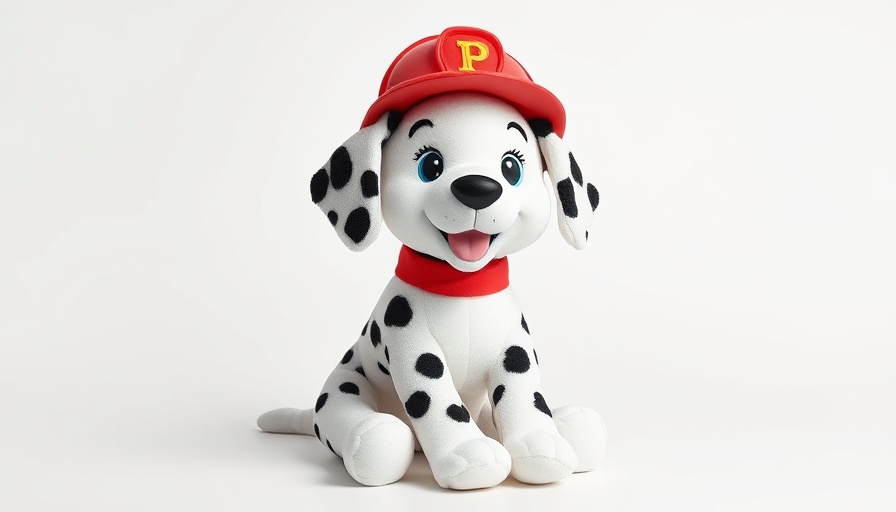 Lowe’s Dalmatian plush toy in a firefighter hat.