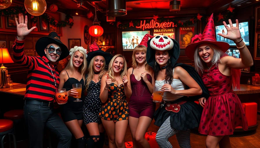 Group enjoying Raleigh Halloween Bar Crawl in vibrant costumes.