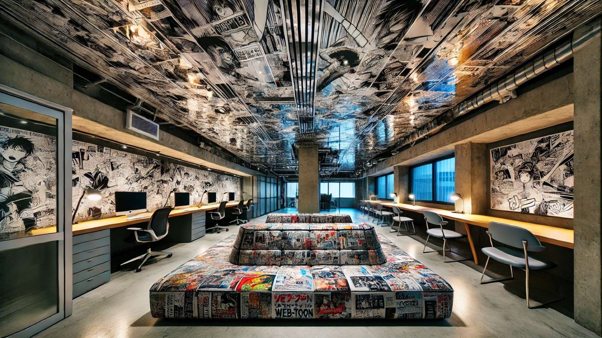 capturing the creative and reflective interior of the Shueisha TOON FACTORY Office