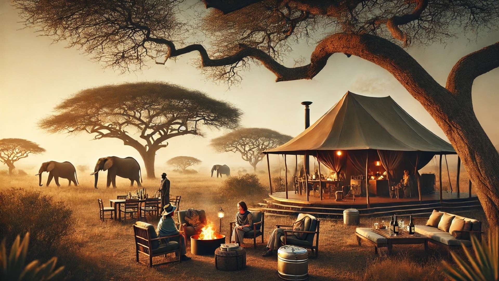 capturing the atmosphere of a slow, sustainable luxury safari in Kenya or Tanzania
