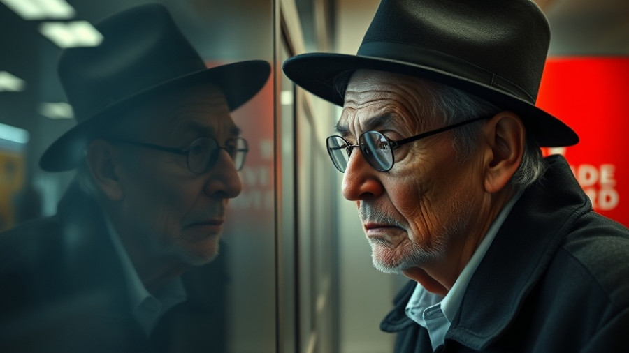 A reflective elderly man at the Tirana Biennial Hoax event.
