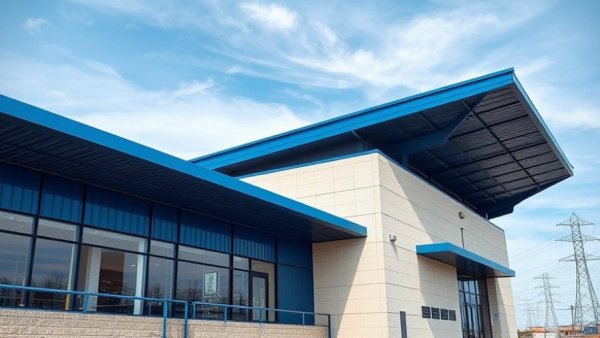 Commercial metal roofing advantages showcased on a building with blue roof.