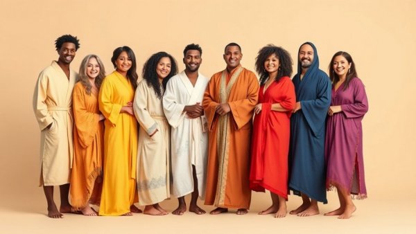 Diverse people modeling sustainable organic robes.