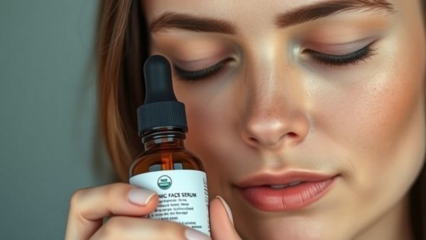 Woman showcasing best organic face serums with serene expression