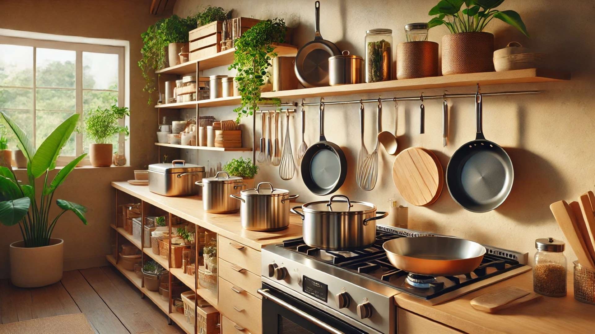 clean, modern kitchen filled with non-toxic and sustainable cookware