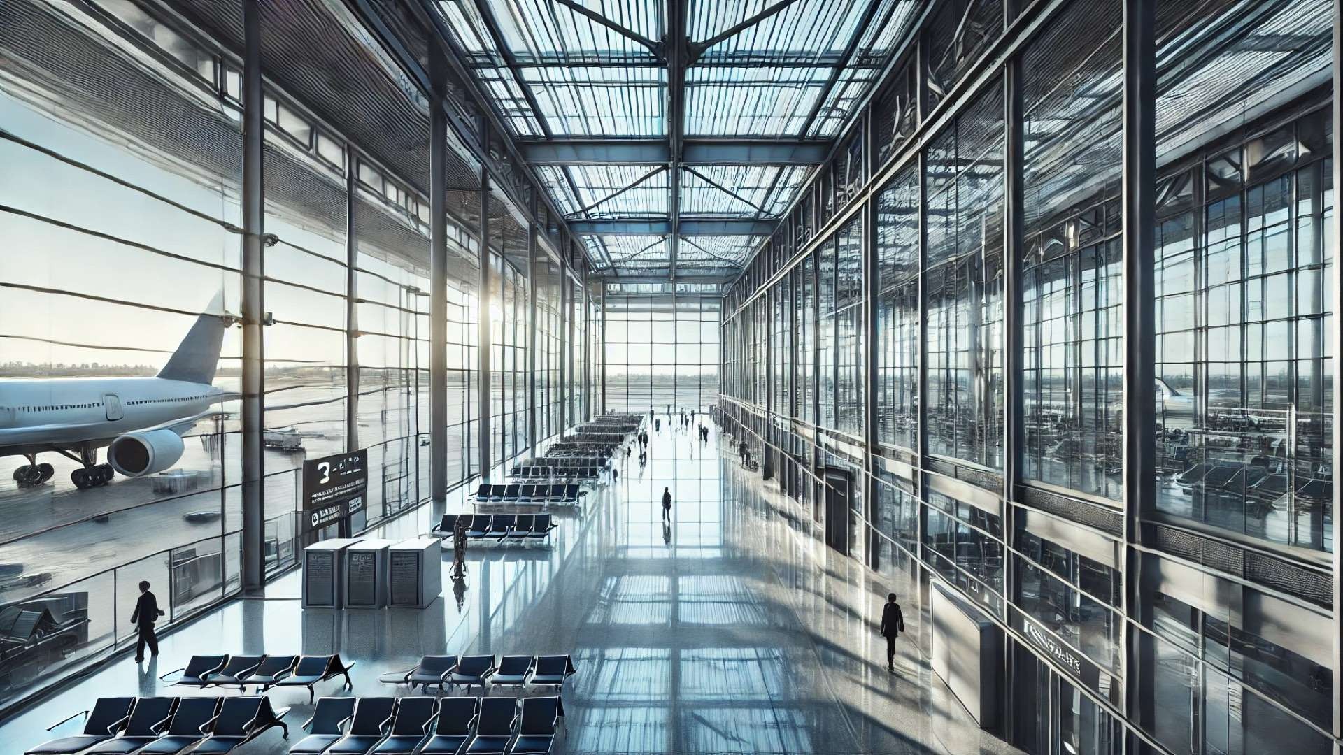 modern airport terminal featuring custom steel windows and doors