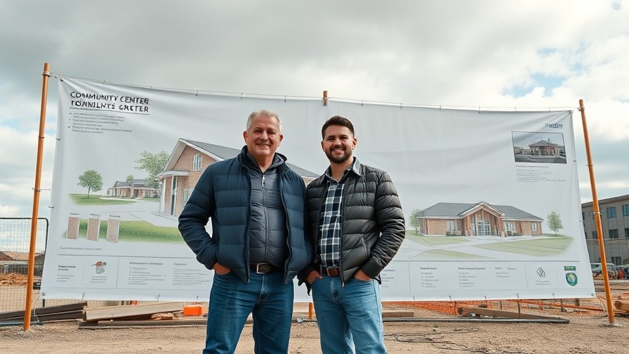 Two men in front of architectural plans for Ewing Township community development.