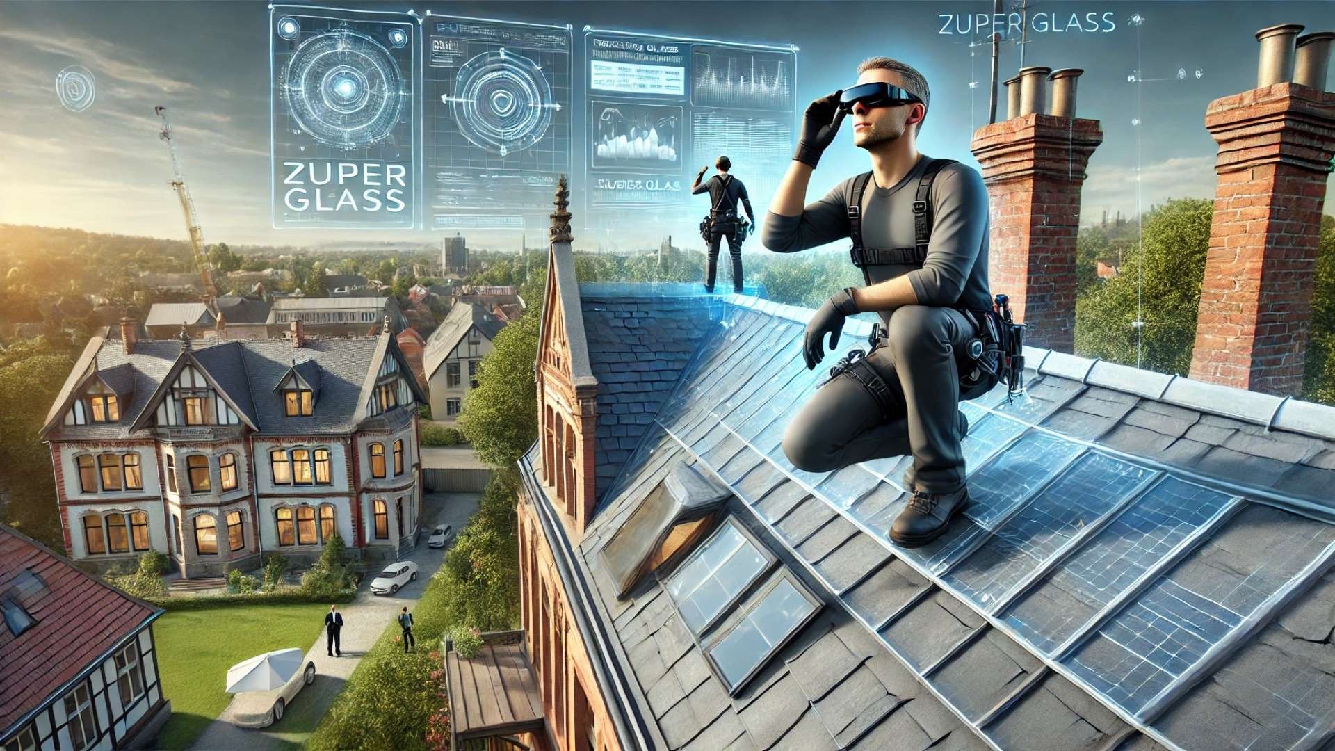 Zuper Glass smart eyewear in action, blending advanced AI technology with the careful preservation of historic rooftops