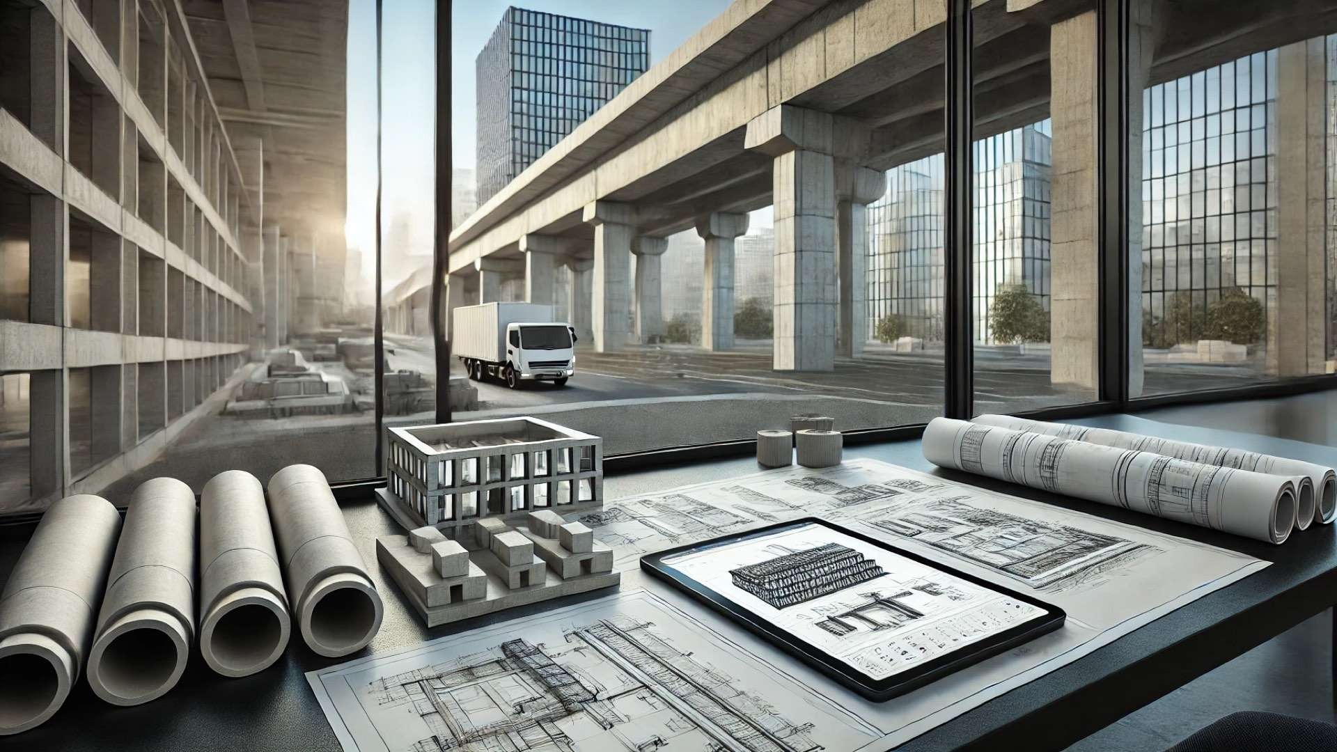 modern architectural workspace focused on precast and prestressed concrete design