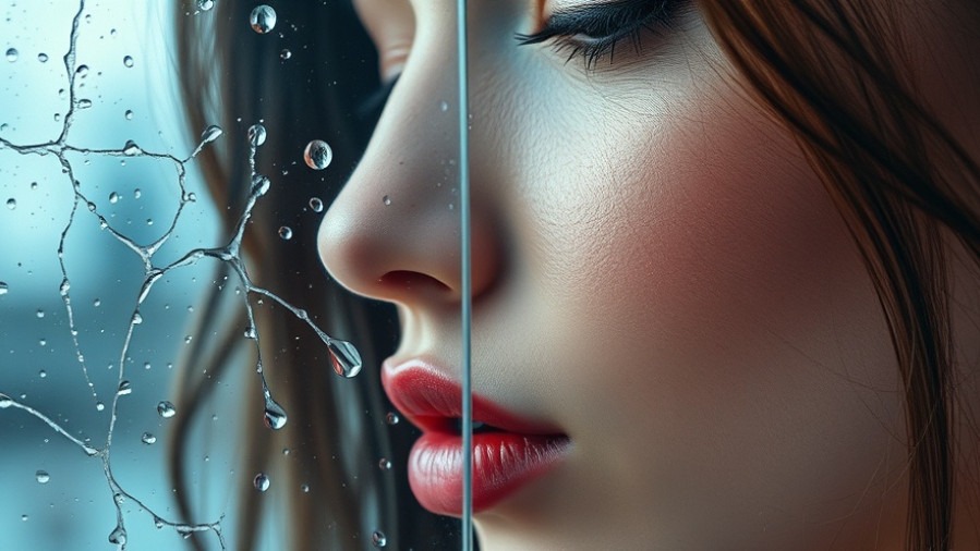 Close-up of a woman embracing skincare simplicity on wet glass, highlighting minimalist skincare.
