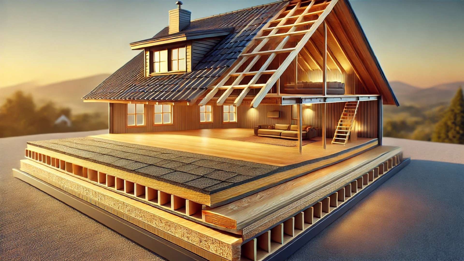 importance of roof decking, showing layered construction with plywood and OSB options