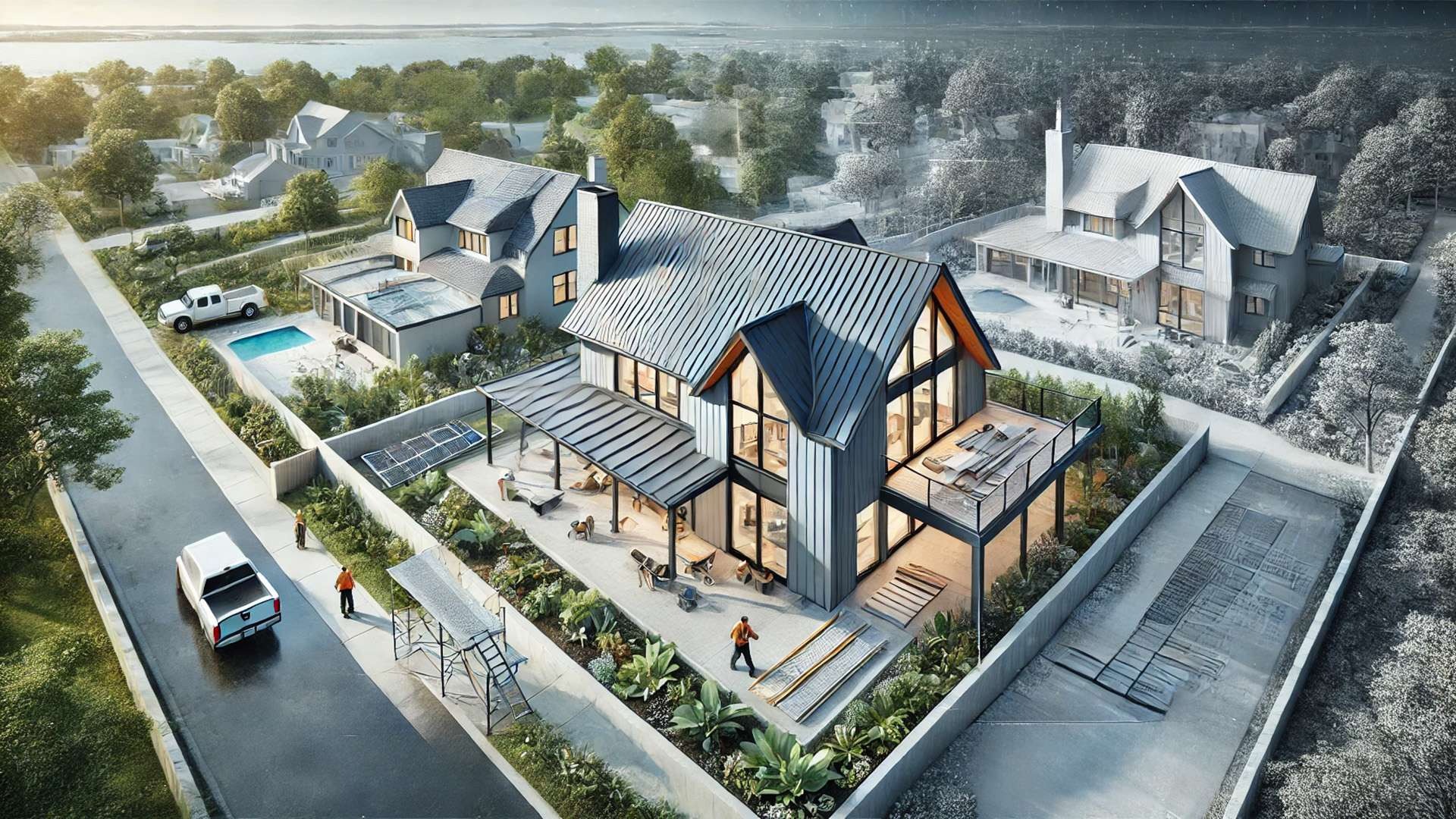 visually exploring the long-term value and installation complexity of metal roofing versus traditional asphalt shingles in a realistic residential setting