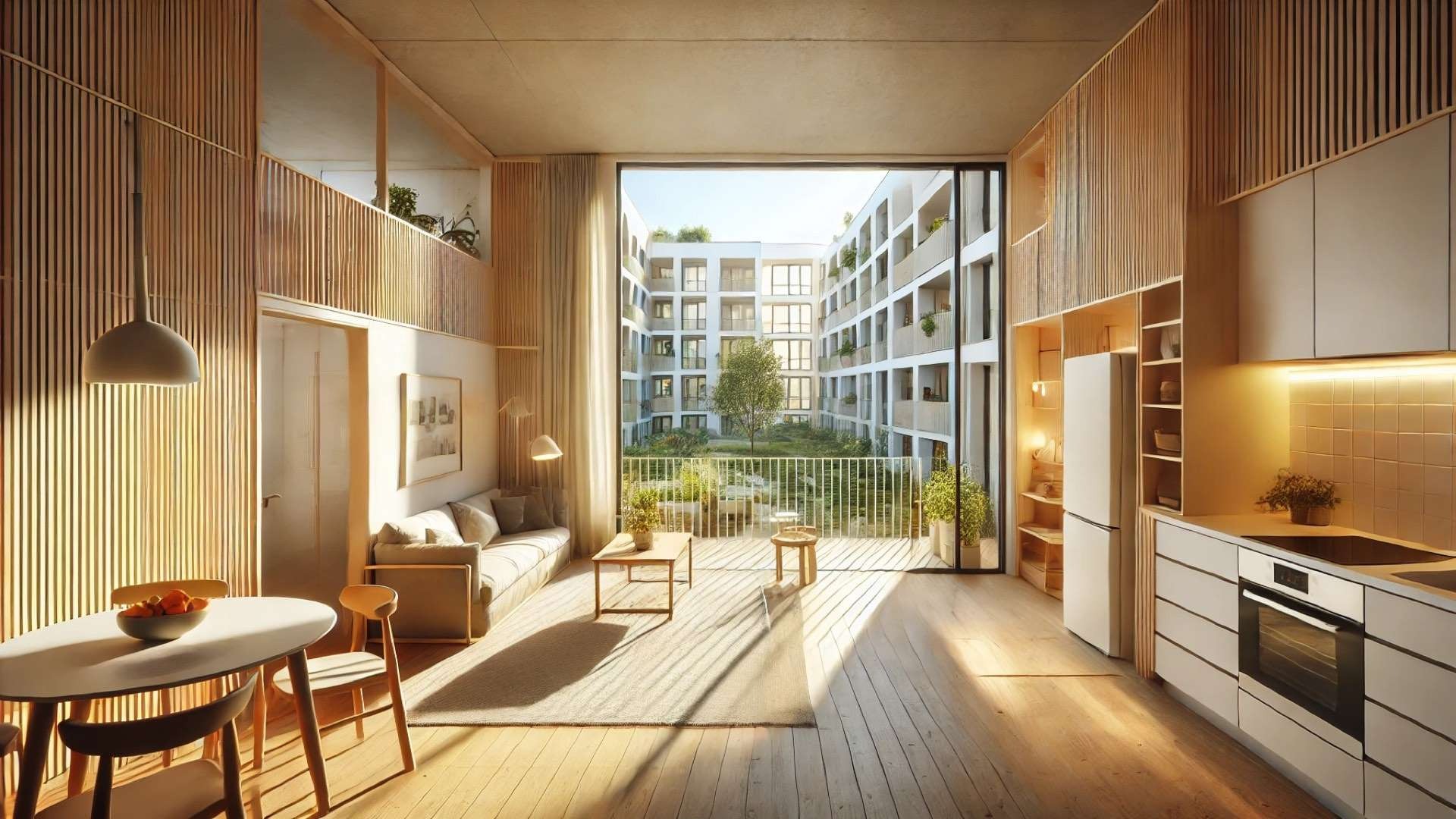 warm, minimal, and community-centered living space inspired by the Illa Glòries social housing project