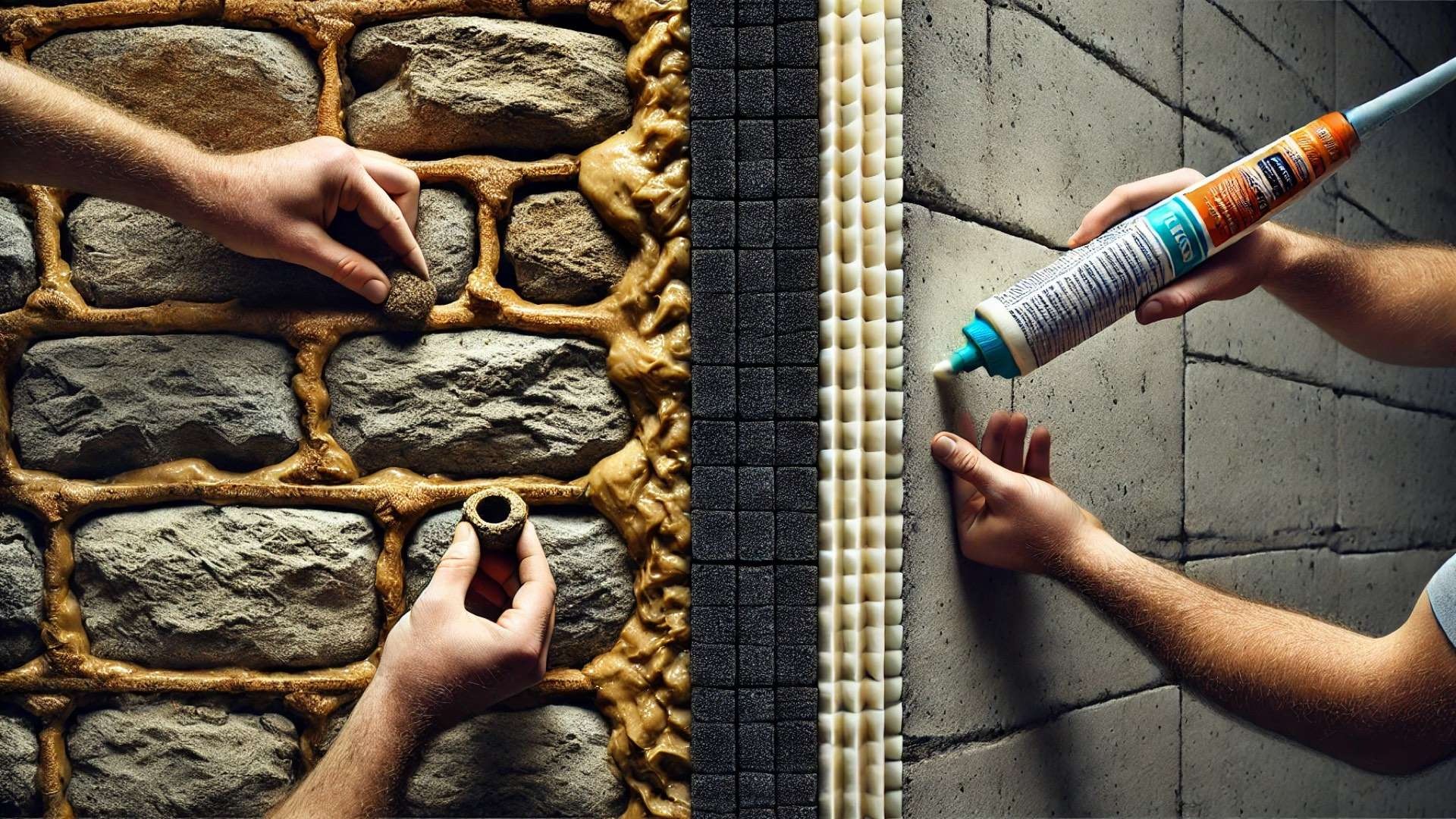 showing the contrast between traditional oakum sealing in a historic structure and the use of modern backer rod in contemporary construction