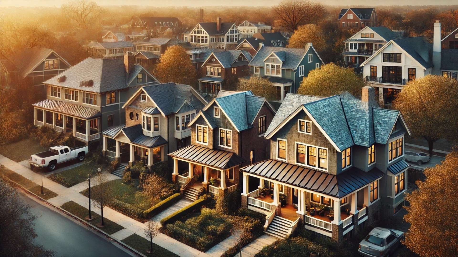 historic Nashville neighborhood, featuring a variety of upscale homes with slate, tile, shingle, and green roofs—reflecting both architectural heritage and modern sustainability