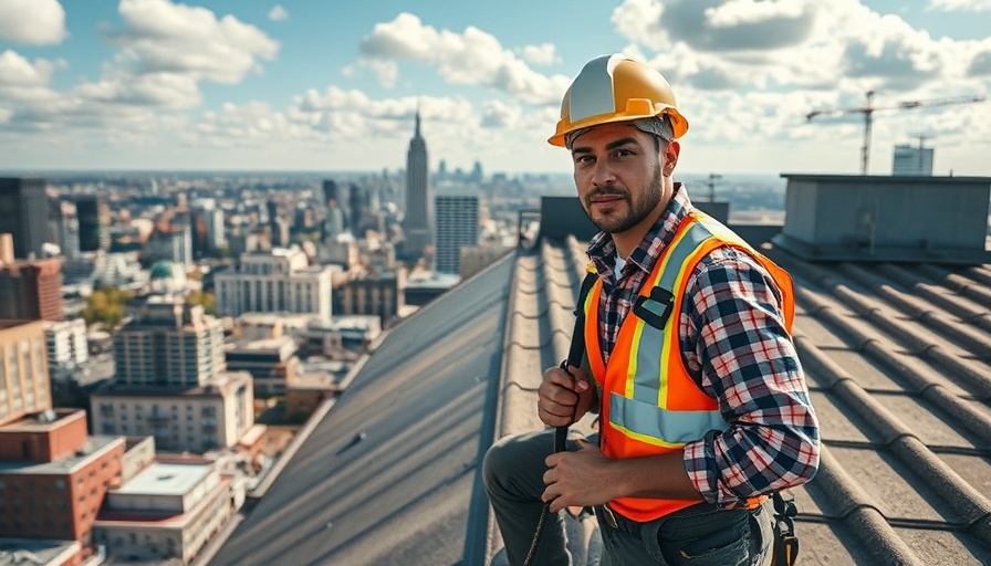 Professional roof contractor working safely on rooftop