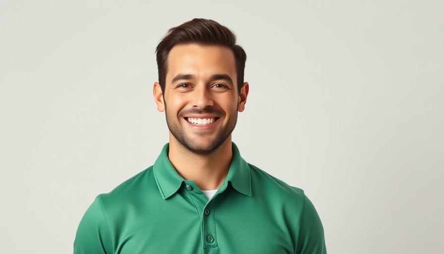 Smiling man in company polo shirt for roof gutter replacement.