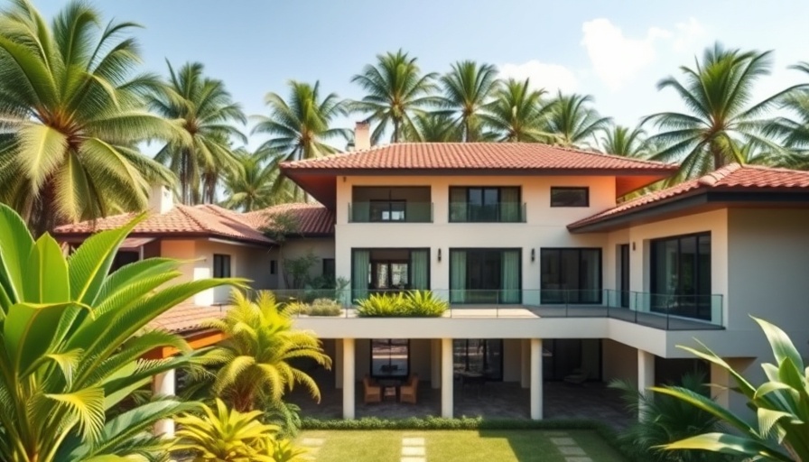 Modern villa with terracotta roof in lush greenery, Masai Mara architecture.