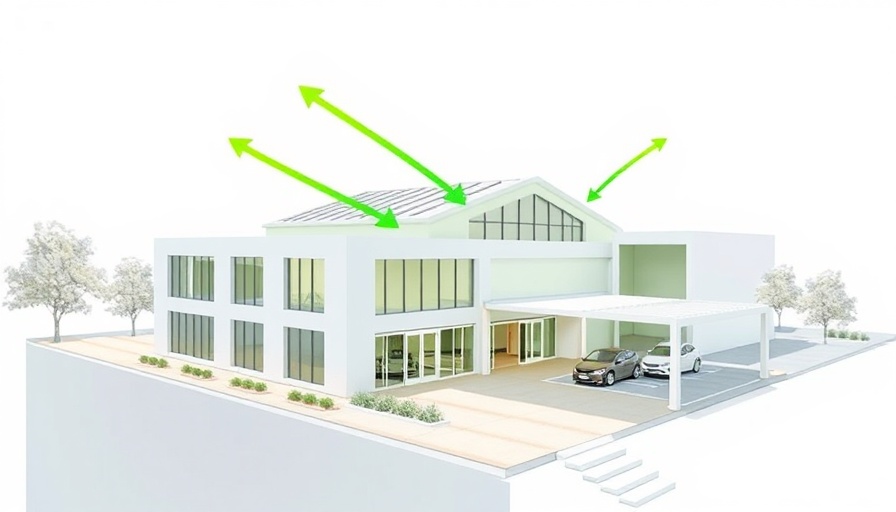 Modern building with energy efficiency indicators, low-VOC insulation focus