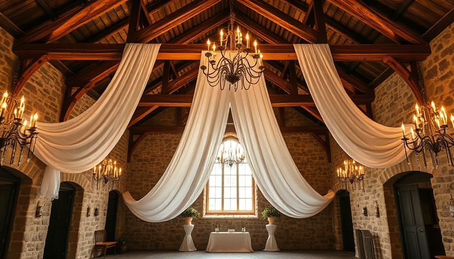 Historic renovation of rustic banquet hall with stone and wood features.