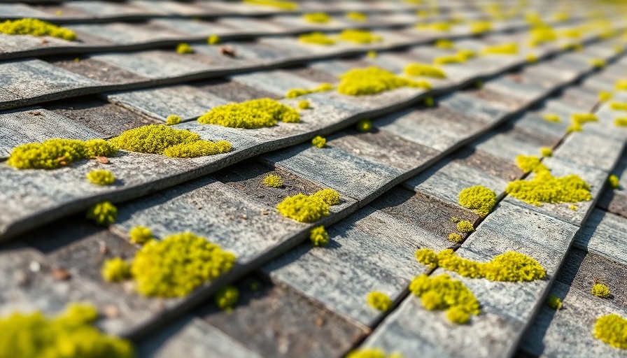 Moss removal on weathered shingles with green moss scattered.