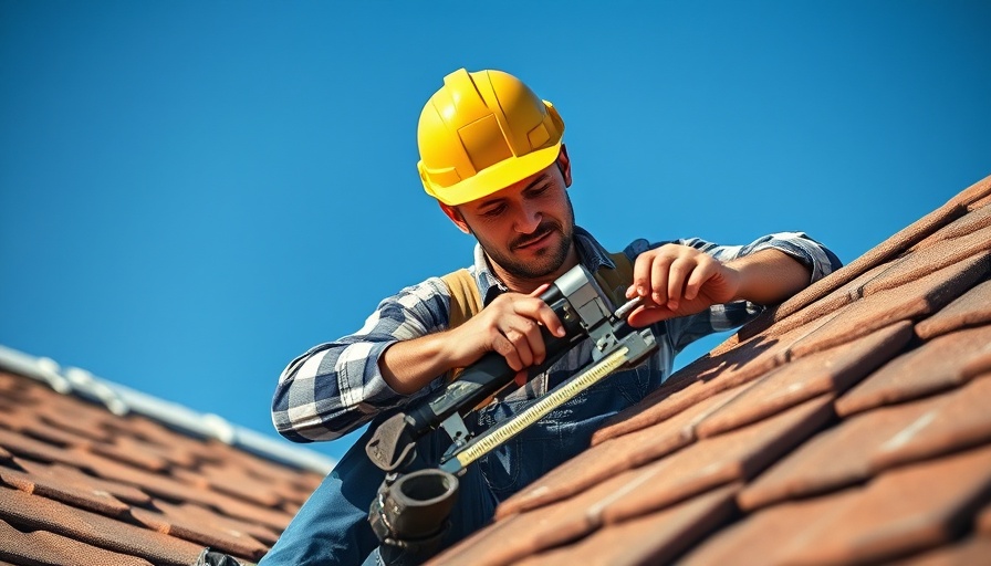 Worker hammering on roof under bright sky, Trump roofing policies.