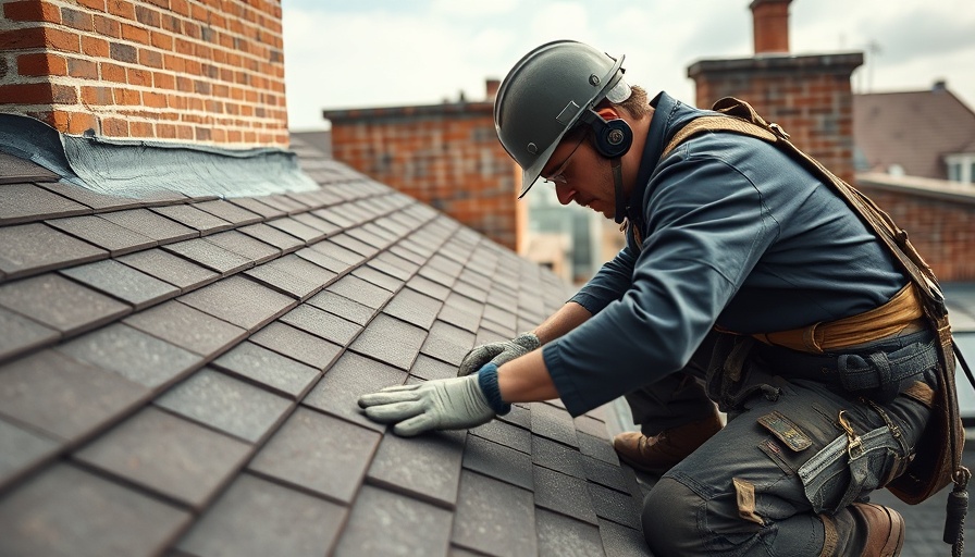 Roofing contractor working on shingles installation, close-up.