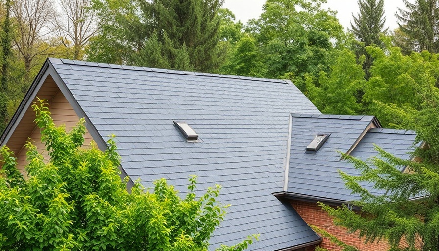 Modern shingle roof amidst forest, highlighting durable roofing materials.