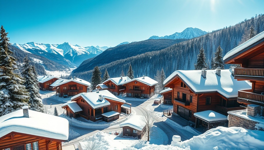 Scenic mountain village with snow-covered roofs, winter preparation