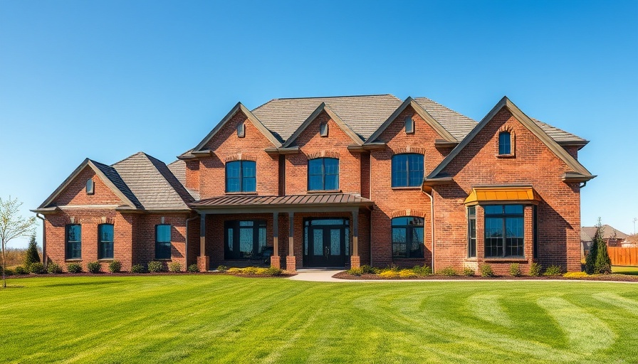 Custom home roofing with elegant brick design and clear sky