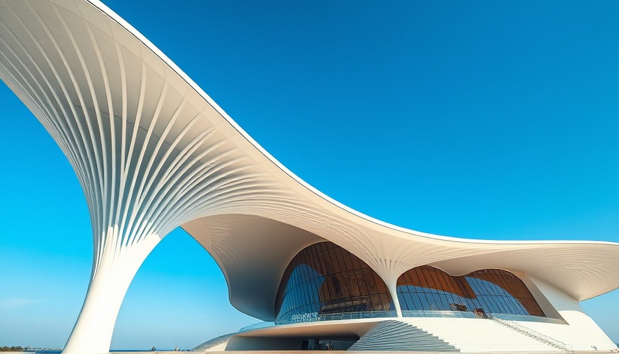 Futuristic Curtain Call Pavilion against blue sky