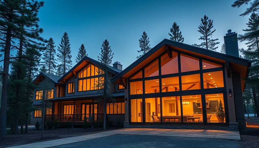 Modern Oregon Lodge Design with glass and wood elements at twilight.