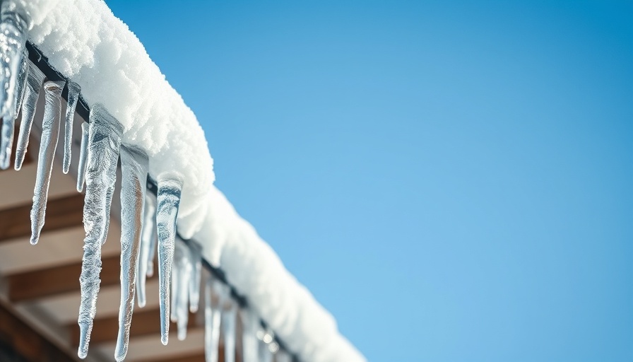 Close-up of roof ice dams prevention with icicles hanging.