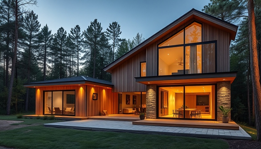 Modern Meadow Lane Retreat house exterior at dusk